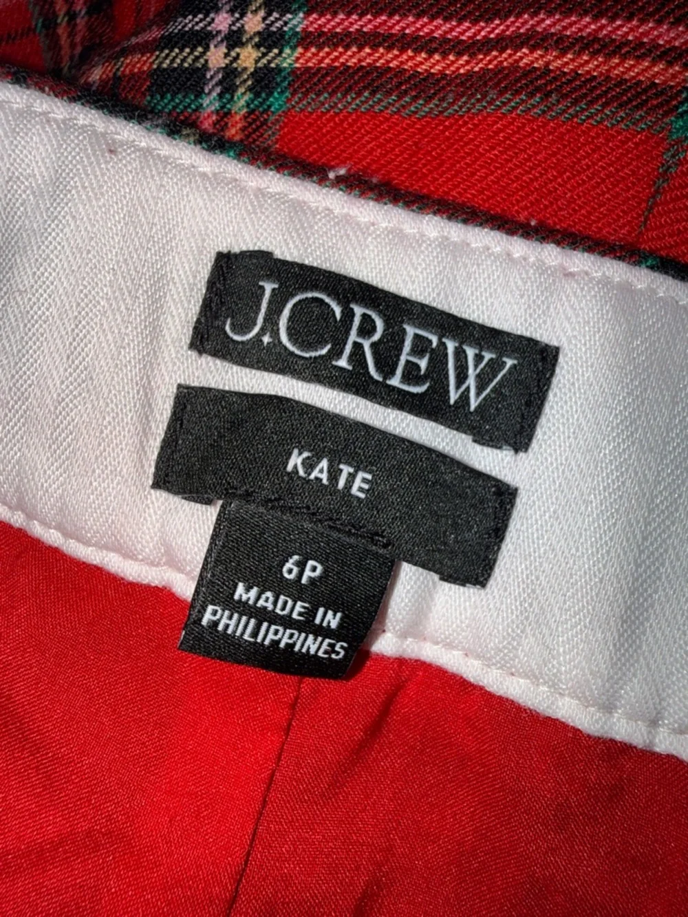 J. Crew‎ Wool Blend Straight Leg Kate Pants in Red Tartan Plaid Size 6P